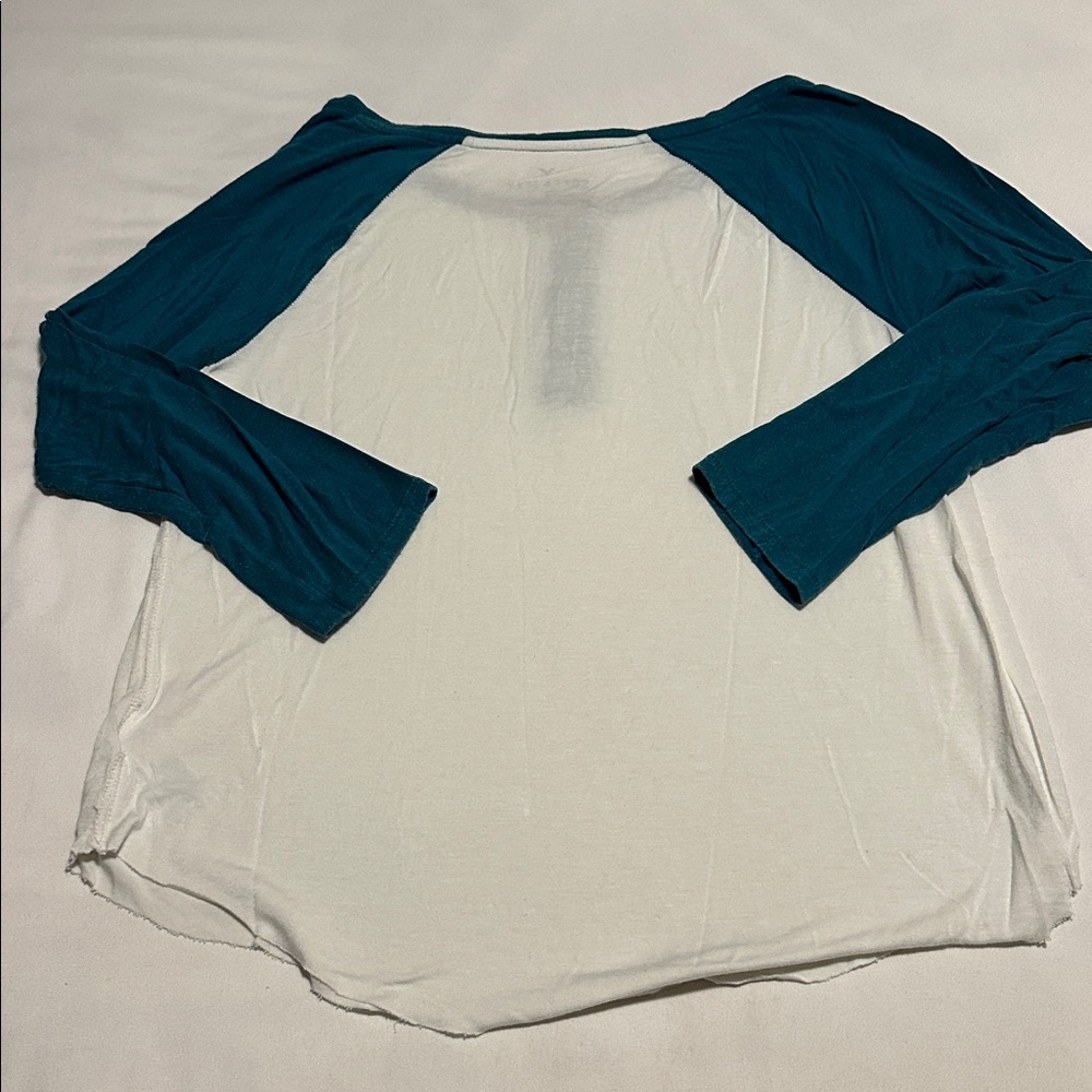 American Eagle Outfitters Soft & Sexy Tee Teal and White Long Sleeve Tee - Picture 5 of 5